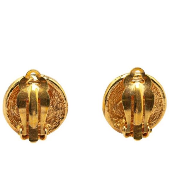 CHANEL 31 Rue Cambon PARIS Coin Round Clip-On Earrings Gold Tone Auth #4651 - Picture 4 of 5
